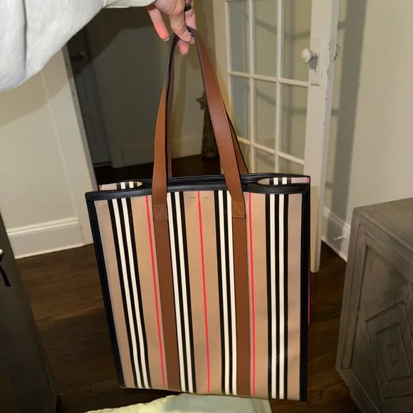 Burberry Striped Tan and Brown Bag